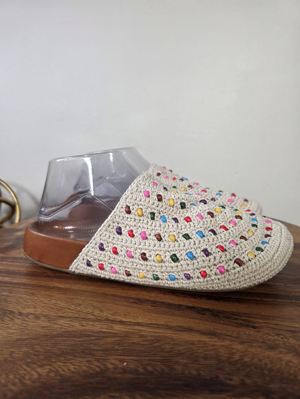 The Sak Bolinas Crochet Clogs Ecru Multi Beaded Mules Slides Boho Size 9 - Picture 5 of 14